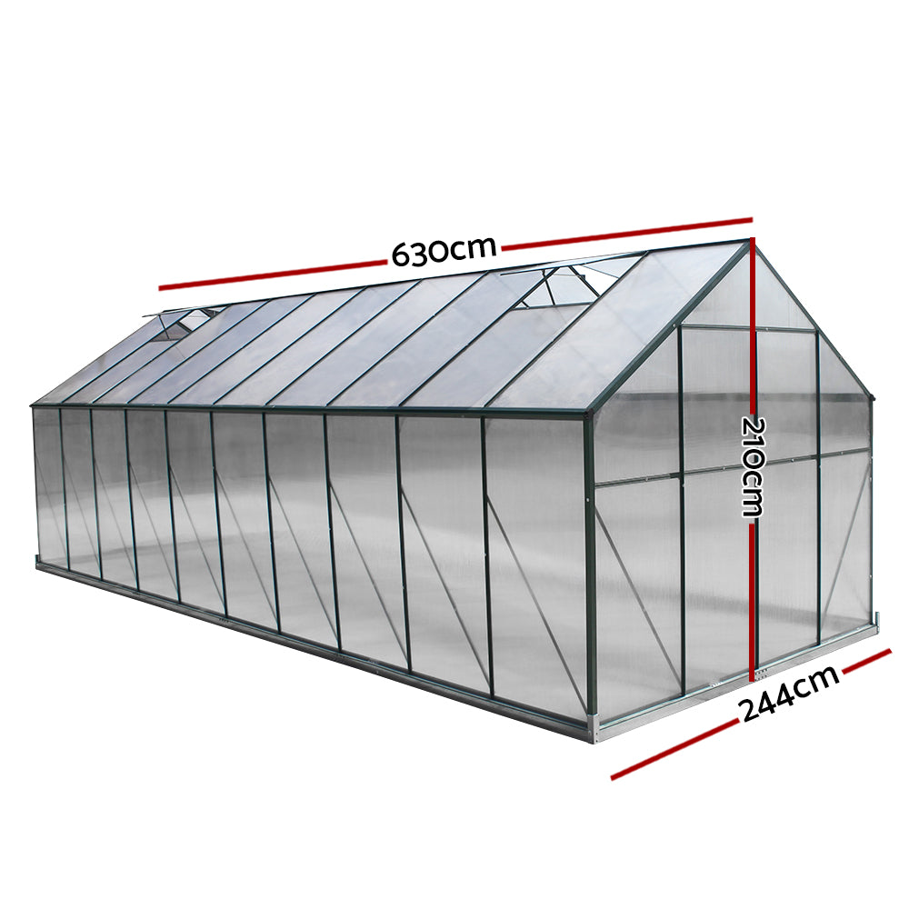 Greenfingers Greenhouse 6.3x2.44x2.1M Aluminium Polycarbonate Green House Garden Shed-ACT