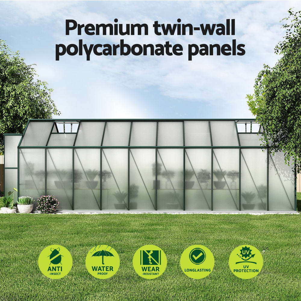 Greenfingers Greenhouse 6.3x2.44x2.1M Aluminium Polycarbonate Green House Garden Shed-ACT