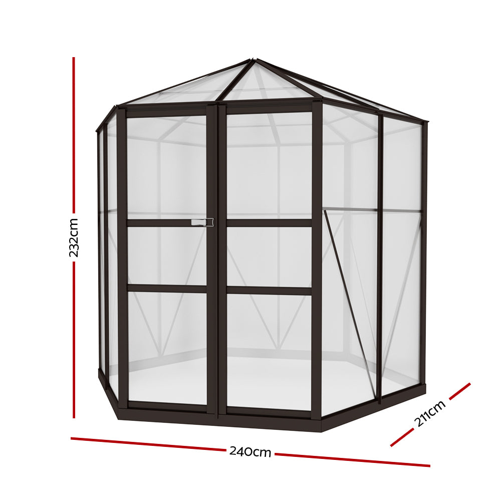 Greenfingers Greenhouse 2.4x2.1x2.32M Aluminium Polycarbonate Green House Garden Shed-NT_Rural