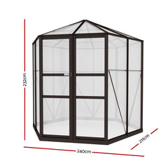 Greenfingers Greenhouse 2.4x2.1x2.32M Aluminium Polycarbonate Green House Garden Shed-REMOTE