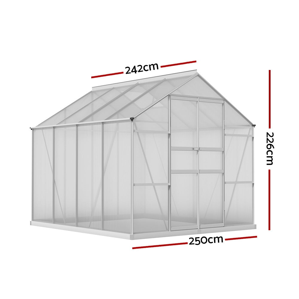 Greenfingers Greenhouse 2.42x2.5x2.26M Aluminium Double Doors Green House Garden Shed-ACT