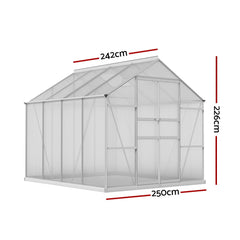 Greenfingers Greenhouse 2.42x2.5x2.26M Aluminium Double Doors Green House Garden Shed-WA_Metro