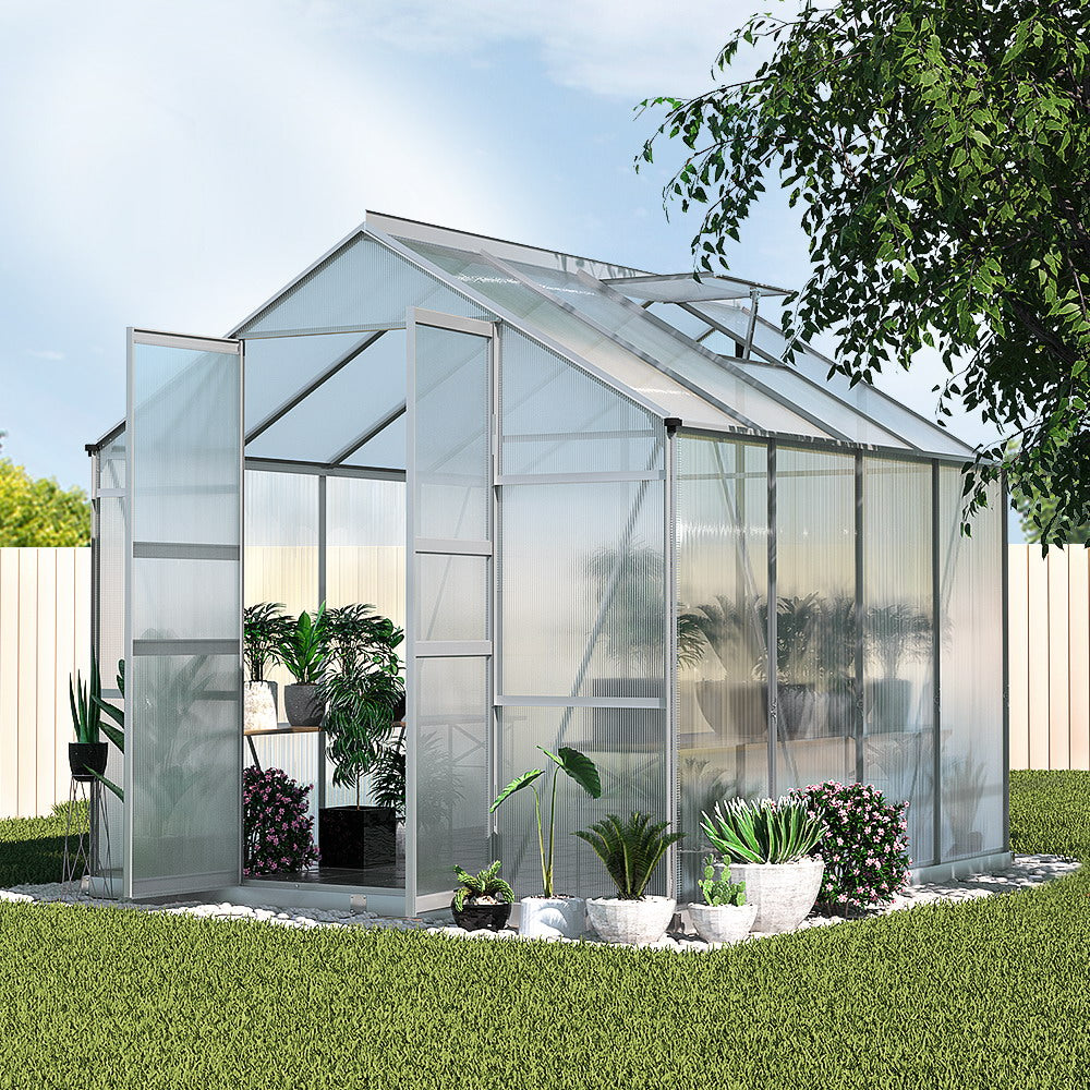 Greenfingers Greenhouse 2.42x2.5x2.26M Aluminium Double Doors Green House Garden Shed-ACT