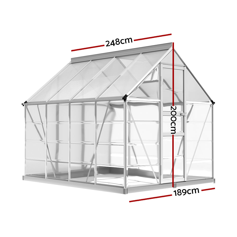 Greenfingers Greenhouse 2.48x1.89x2M Aluminium Polycarbonate Green House Garden Shed-SA_Metro