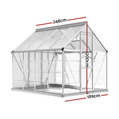 Greenfingers Greenhouse 2.48x1.89x2M Aluminium Polycarbonate Green House Garden Shed-SA_Metro