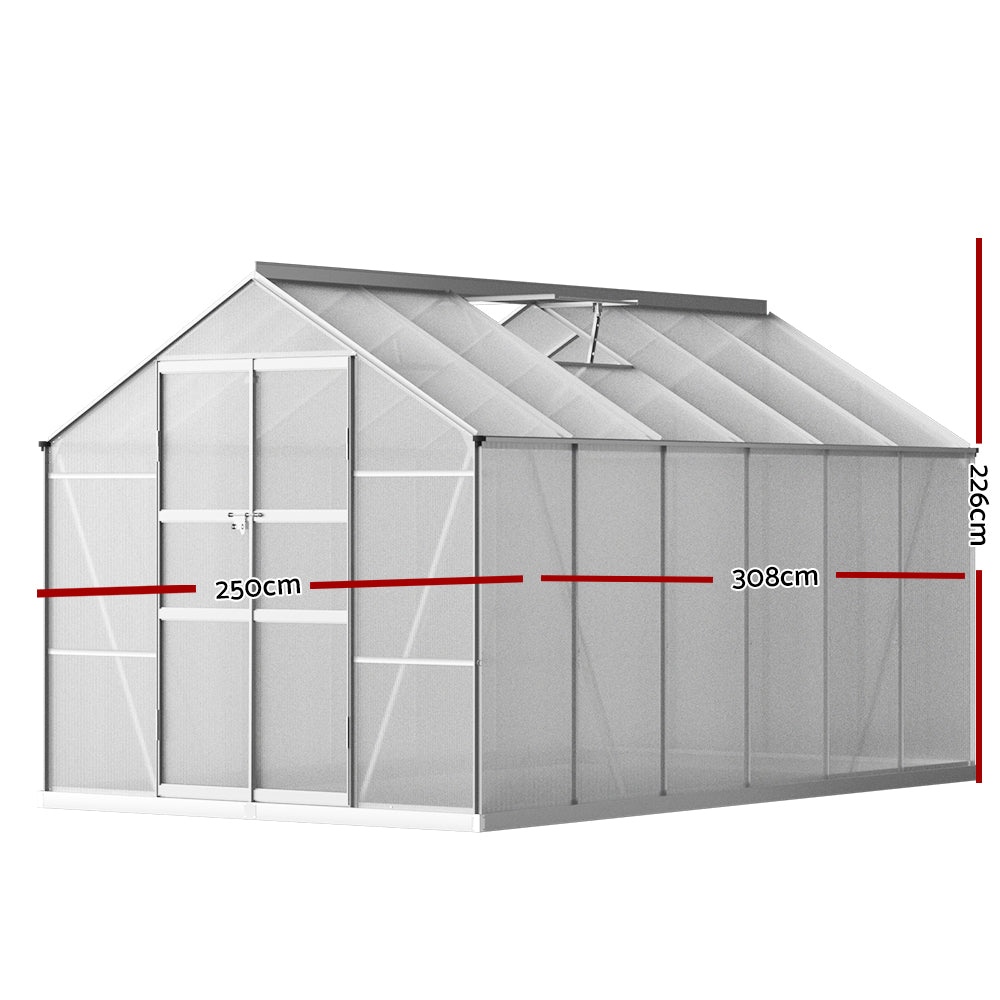 Greenfingers Greenhouse 3x2.5x2.26M Double Doors Aluminium Green House Garden Shed-ACT