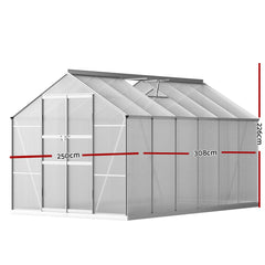 Greenfingers Greenhouse 3x2.5x2.26M Double Doors Aluminium Green House Garden Shed-VIC_Rural