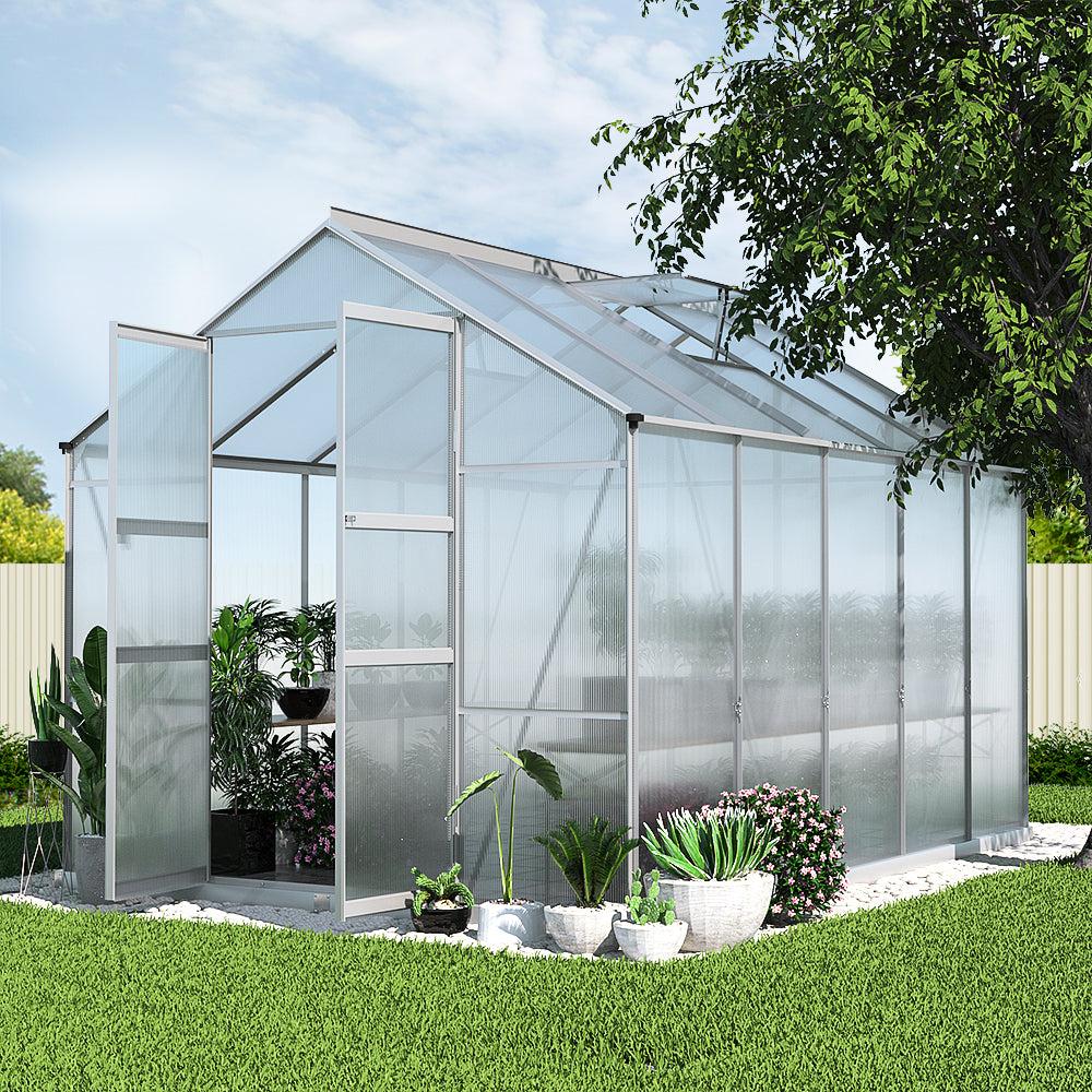 Greenfingers Greenhouse 3x2.5x2.26M Double Doors Aluminium Green House Garden Shed-NT_Metro