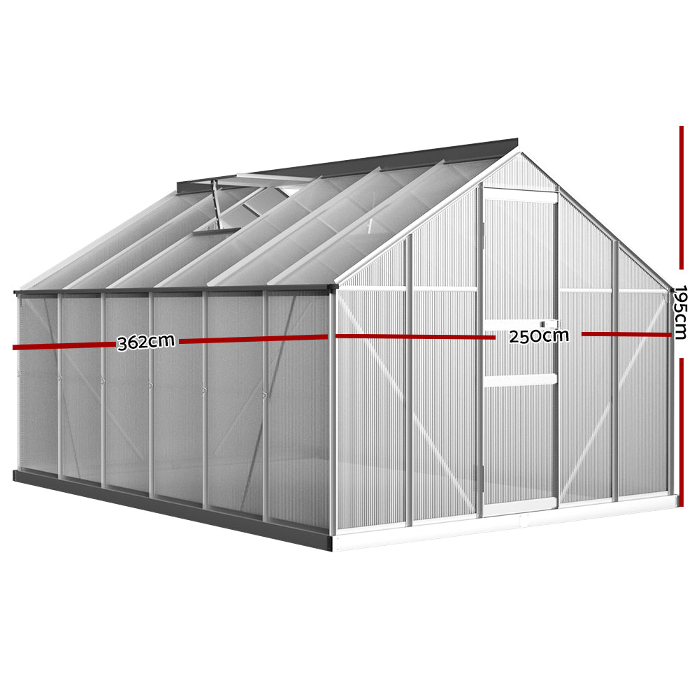 Greenfingers Greenhouse 3.6x2.5x1.95M Aluminium Polycarbonate Green House Garden Shed-ACT