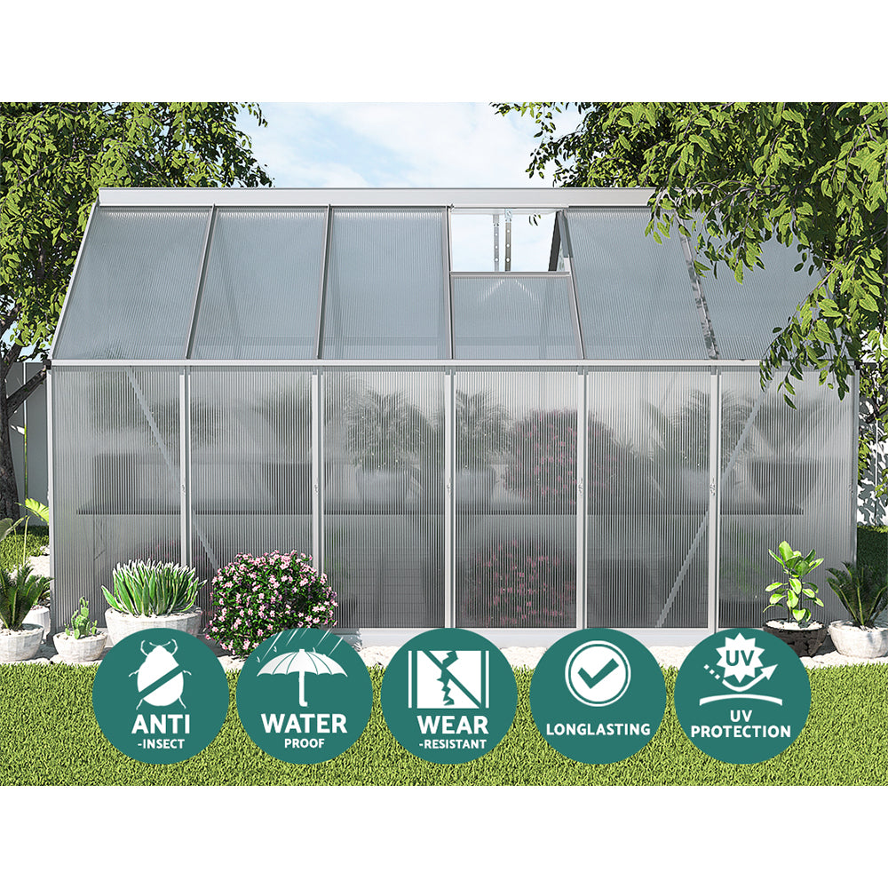 Greenfingers Greenhouse 3.6x2.5x1.95M Aluminium Polycarbonate Green House Garden Shed-ACT