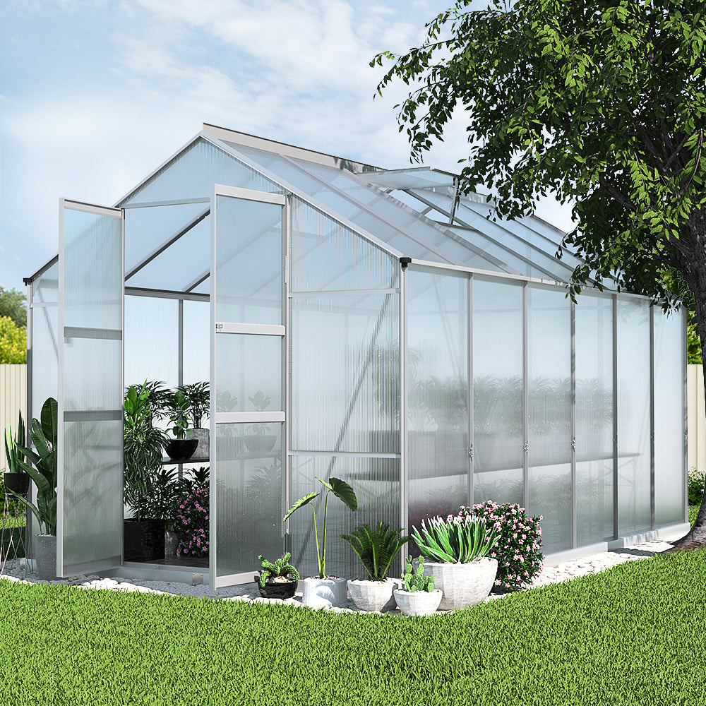 Greenfingers Greenhouse 3.7x2.5x2.26M Double Doors Aluminium Green House Garden Shed-VIC_Rural