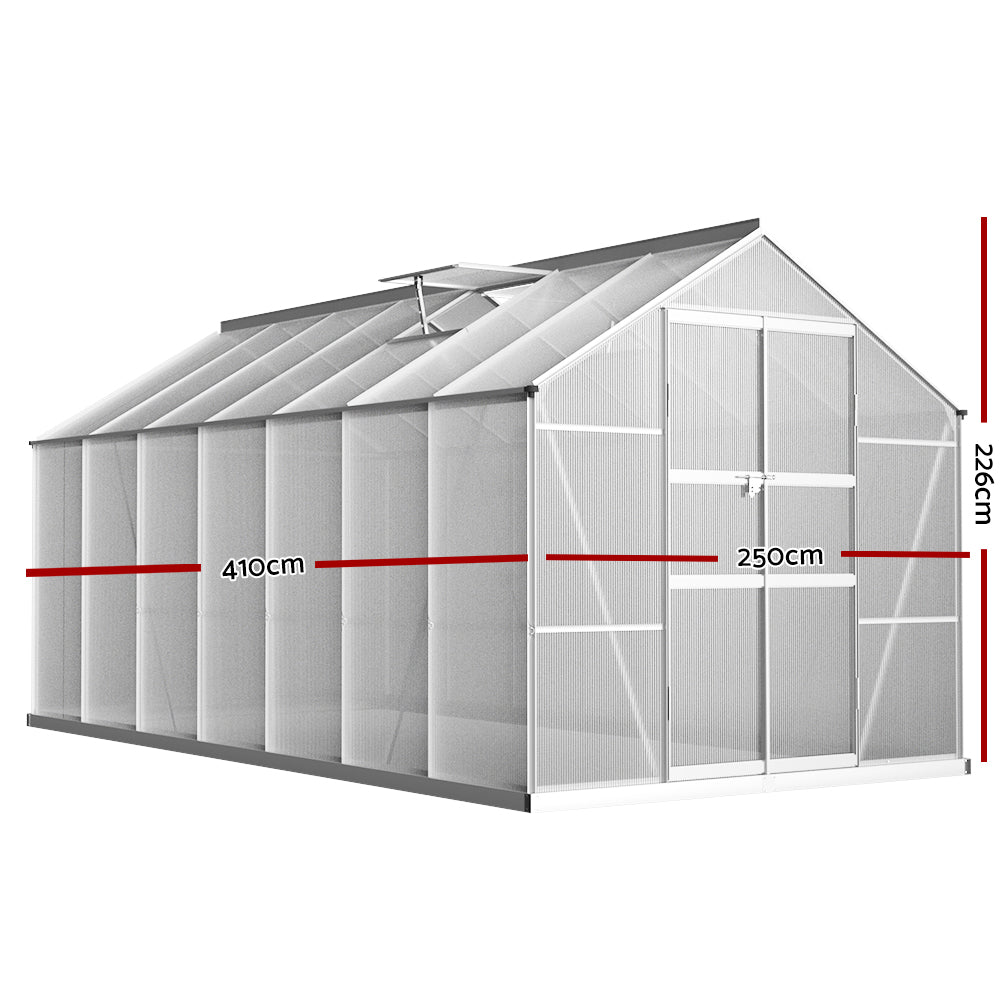 Greenfingers Greenhouse 4.1x2.5x2.26M Double Doors Aluminium Green House Garden Shed-ACT