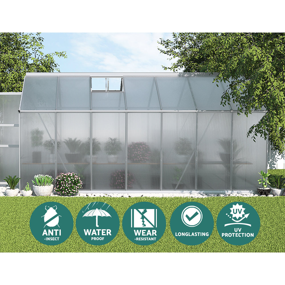 Greenfingers Greenhouse 4.1x2.5x2.26M Double Doors Aluminium Green House Garden Shed-ACT