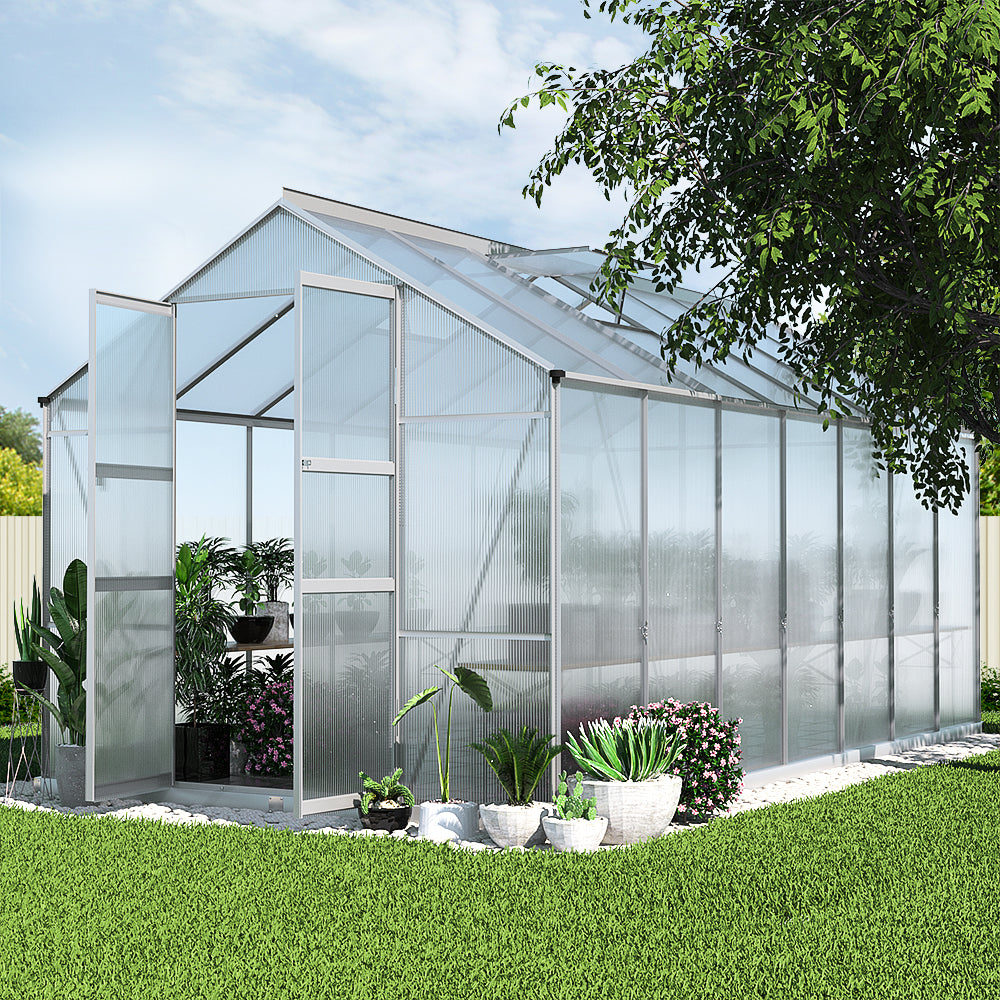 Greenfingers Greenhouse 4.1x2.5x2.26M Double Doors Aluminium Green House Garden Shed-SA_Metro