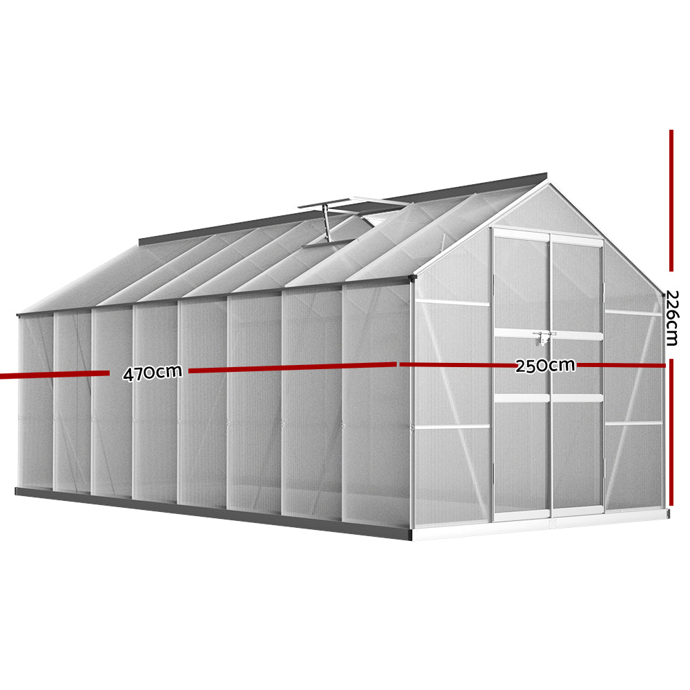 Greenfingers Greenhouse 4.7x2.5x2.26M Double Doors Aluminium Green House Garden Shed-ACT