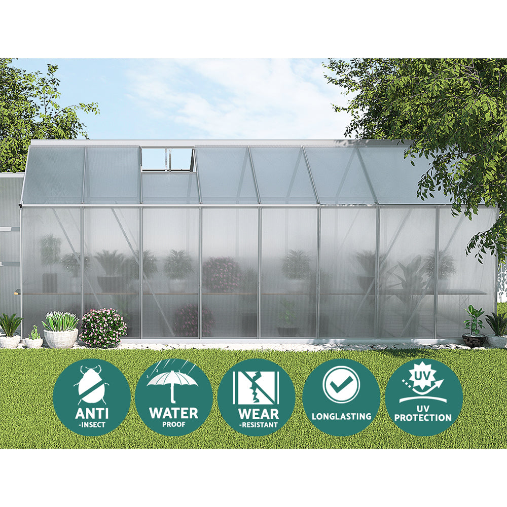 Greenfingers Greenhouse 4.7x2.5x2.26M Double Doors Aluminium Green House Garden Shed-ACT