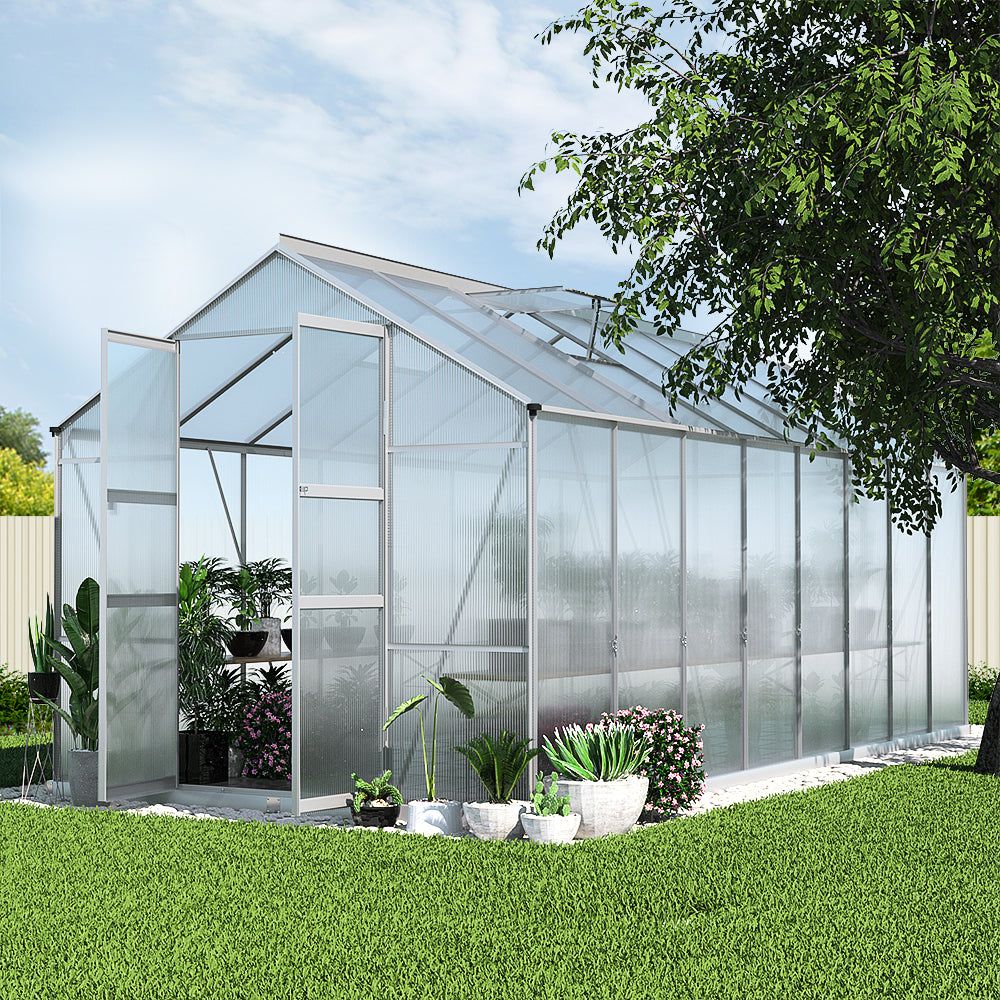 Greenfingers Greenhouse 4.7x2.5x2.26M Double Doors Aluminium Green House Garden Shed-ACT