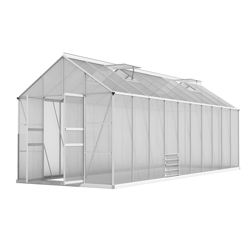 Greenfingers Greenhouse 6.03x2.44x2.68M Double Doors Aluminium Green House Garden Shed-ACT