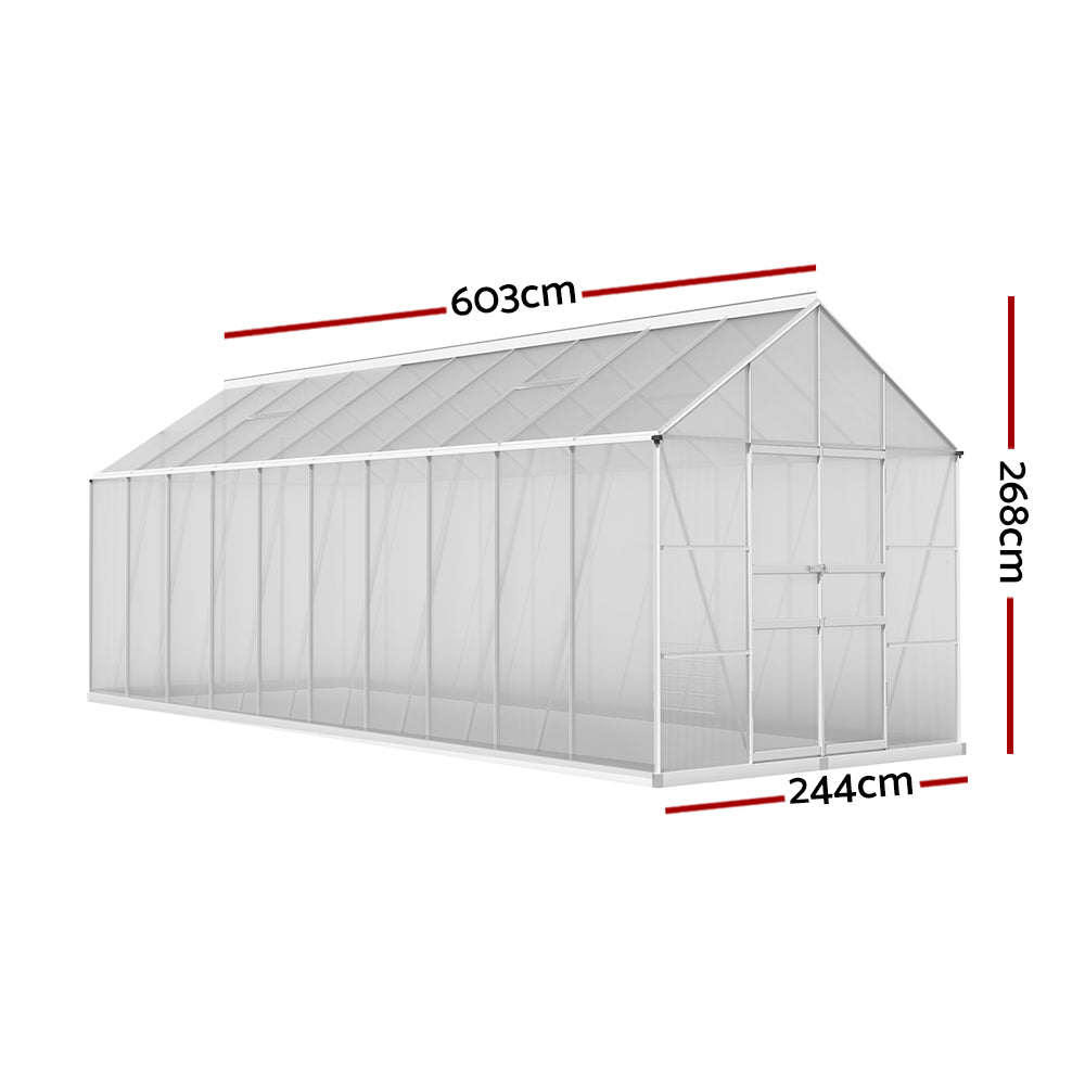 Greenfingers Greenhouse 6.03x2.44x2.68M Double Doors Aluminium Green House Garden Shed-ACT