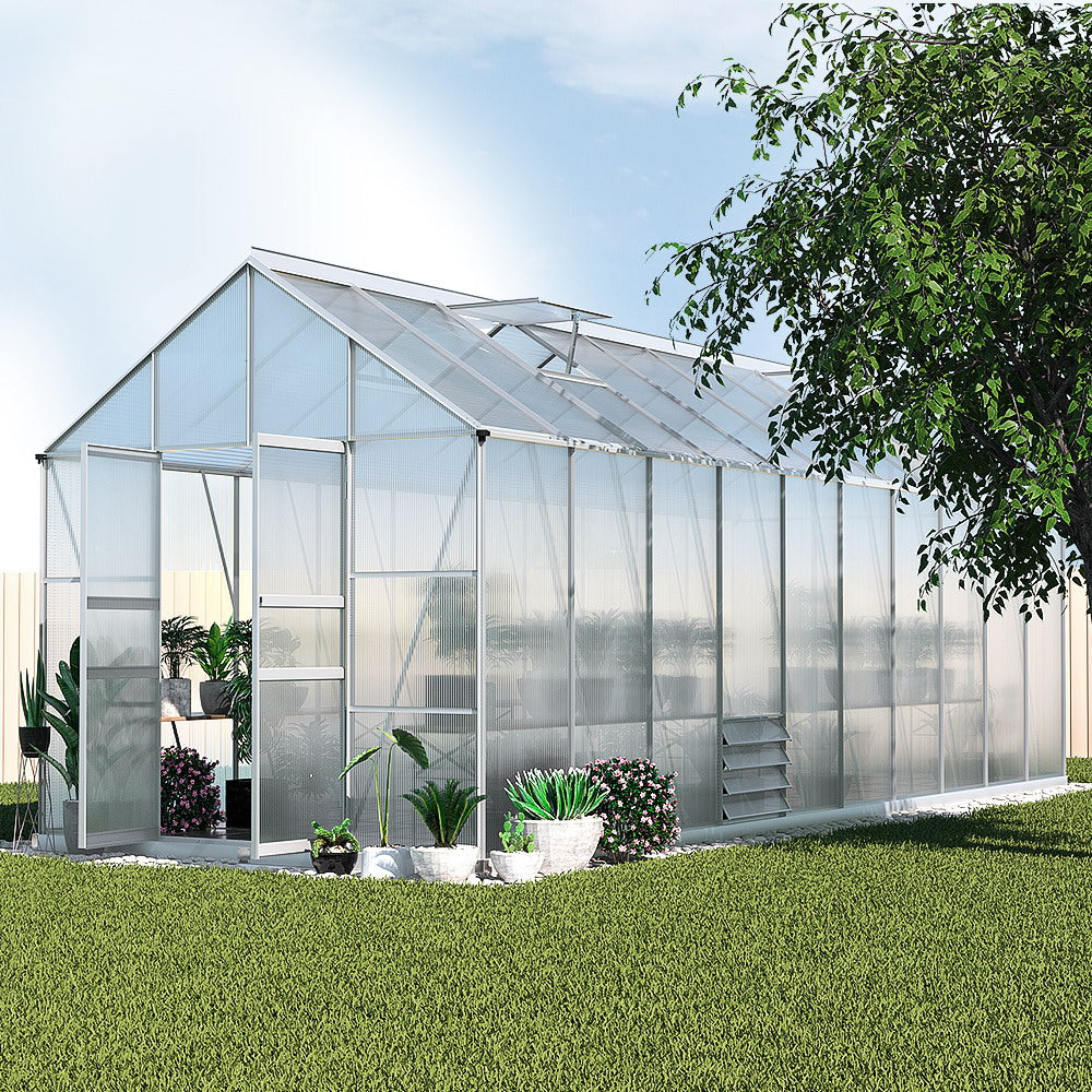 Greenfingers Greenhouse 6.03x2.44x2.68M Double Doors Aluminium Green House Garden Shed-WA_Rural