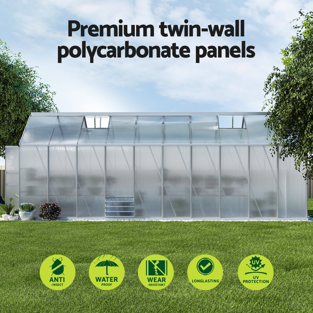 Greenfingers Greenhouse 6.03x2.44x2.68M Double Doors Aluminium Green House Garden Shed-ACT