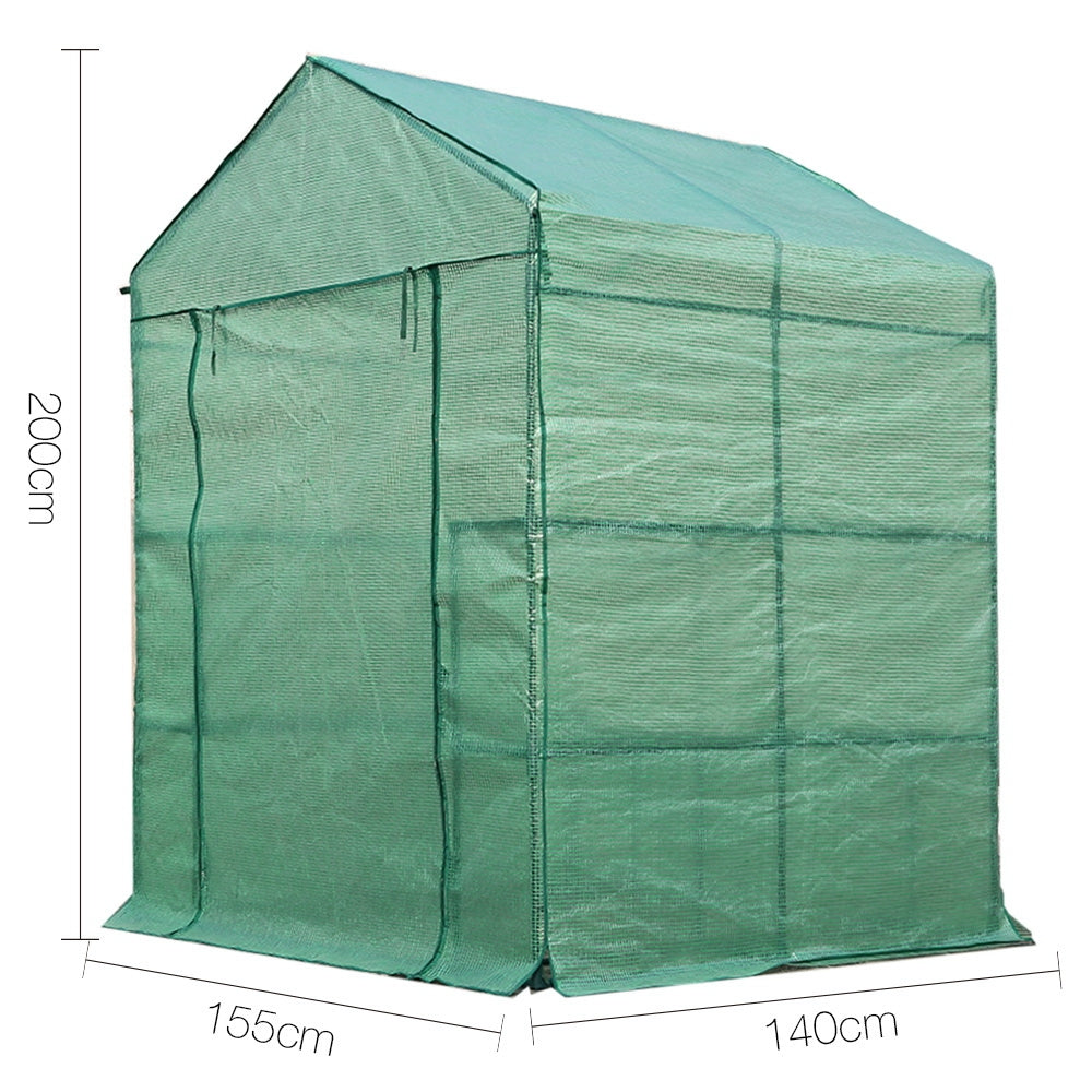 Greenfingers Greenhouse 1.4x1.55x2M Walk in Green House Tunnel Plant Garden Shed 8 Shelves-ACT