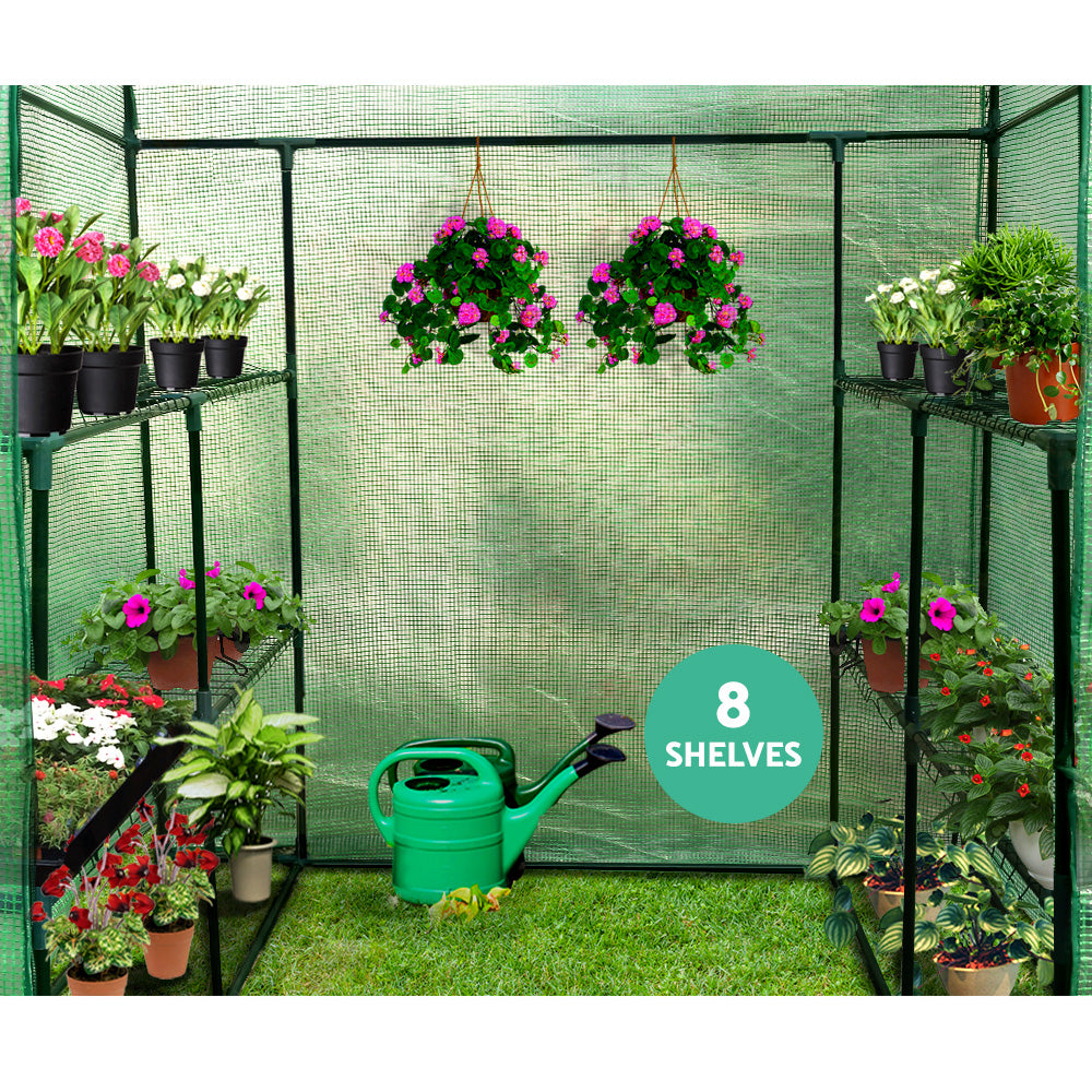 Greenfingers Greenhouse 1.4x1.55x2M Walk in Green House Tunnel Plant Garden Shed 8 Shelves-ACT