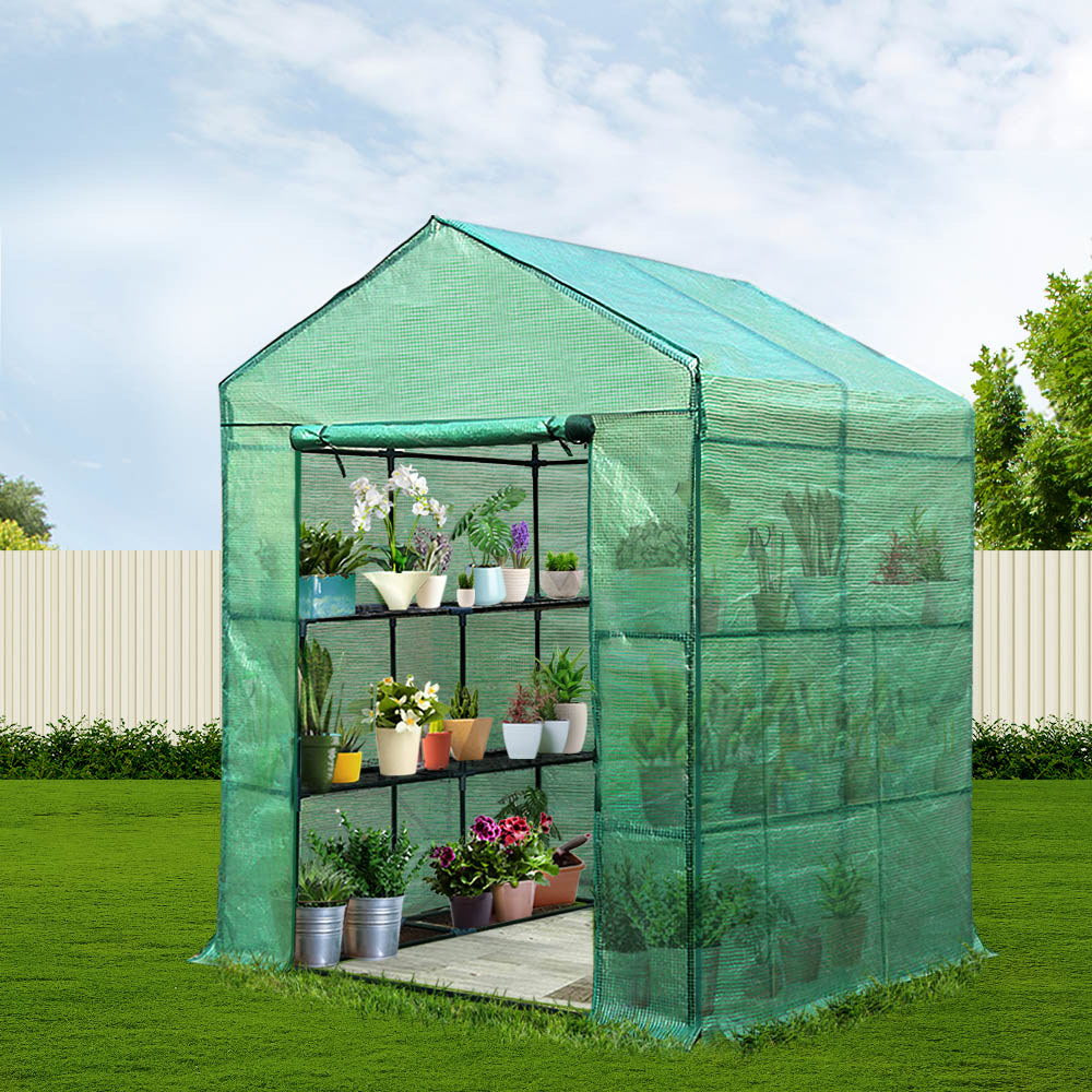 Greenfingers Greenhouse 1.4x1.55x2M Walk in Green House Tunnel Plant Garden Shed 8 Shelves-TAS_Metro