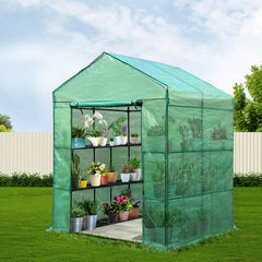 Greenfingers Greenhouse 1.4x1.55x2M Walk in Green House Tunnel Plant Garden Shed 8 Shelves-REMOTE