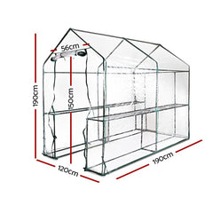 Greenfingers Greenhouse 1.2x1.9x1.9M Walk in Green House Tunnel Clear Garden Shed 4 Shelves