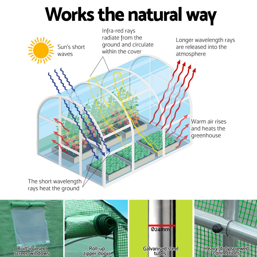 Greenfingers Greenhouse 6x4x2M Walk in Green House Tunnel Plant Garden Shed Dome-ACT