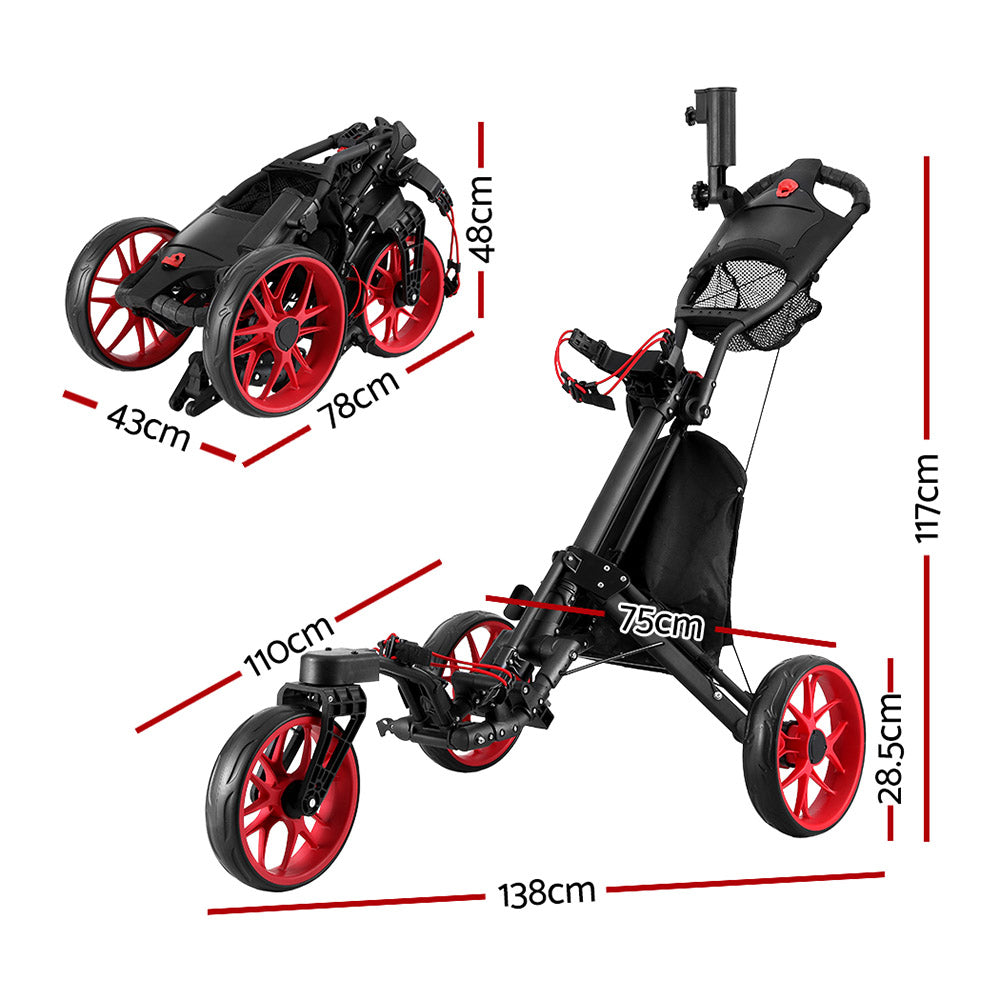 Everfit Golf Buggy Foldable Trolley Golf Cart Swivel Wheel Umbrella Bottle Stand-ACT