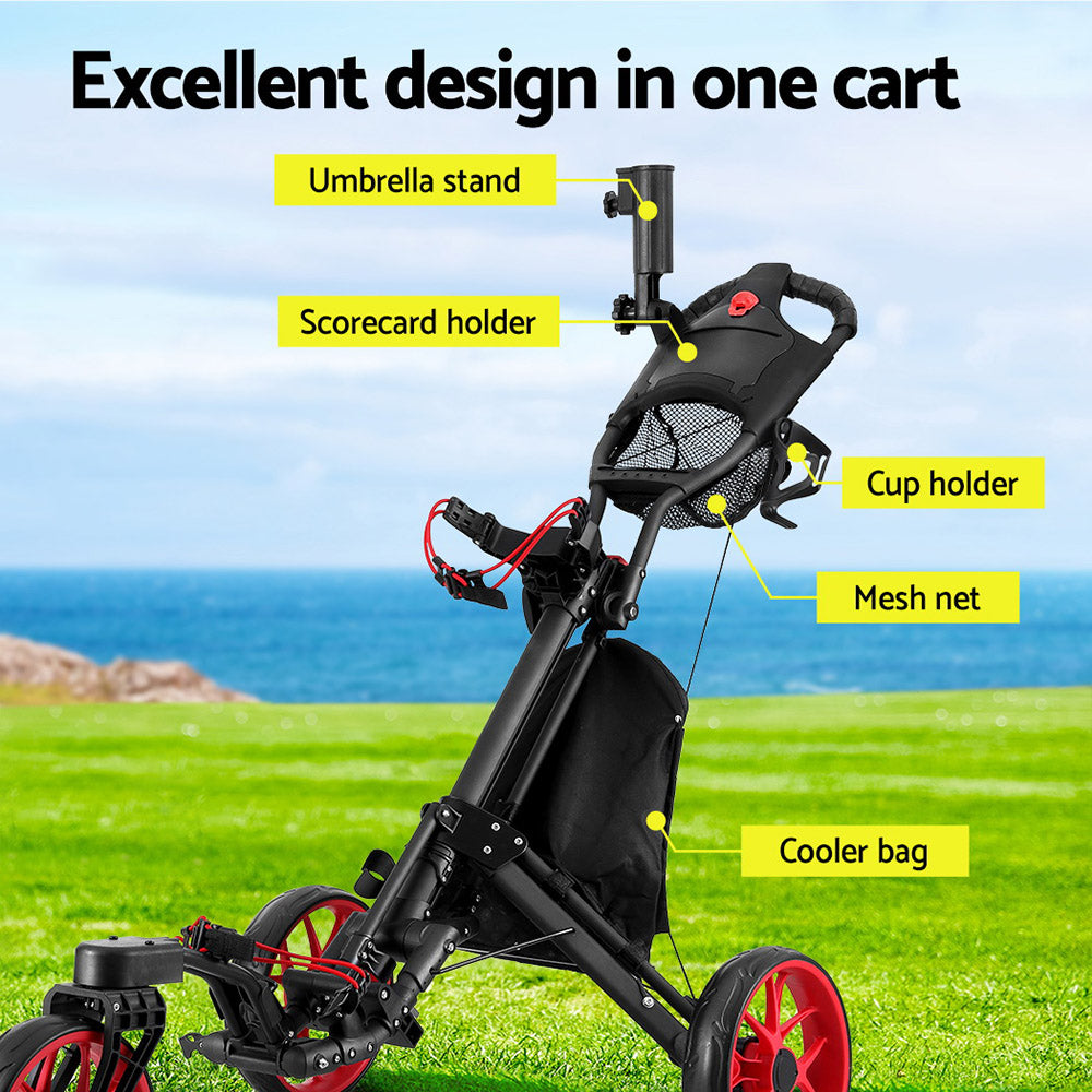 Everfit Golf Buggy Foldable Trolley Golf Cart Swivel Wheel Umbrella Bottle Stand-NT_Rural