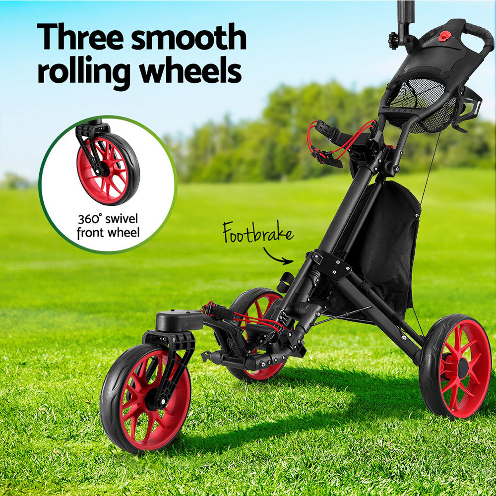 Everfit Golf Buggy Foldable Trolley Golf Cart Swivel Wheel Umbrella Bottle Stand-ACT