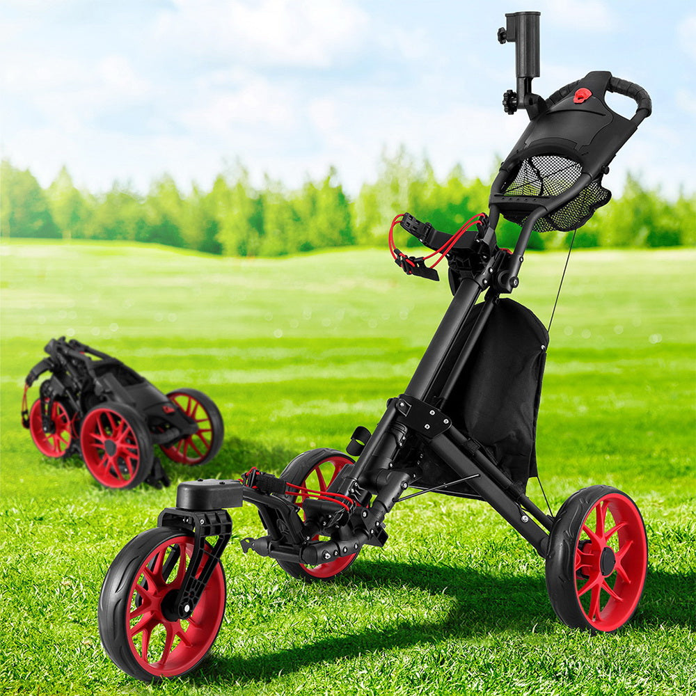 Everfit Golf Buggy Foldable Trolley Golf Cart Swivel Wheel Umbrella Bottle Stand-VIC_Metro