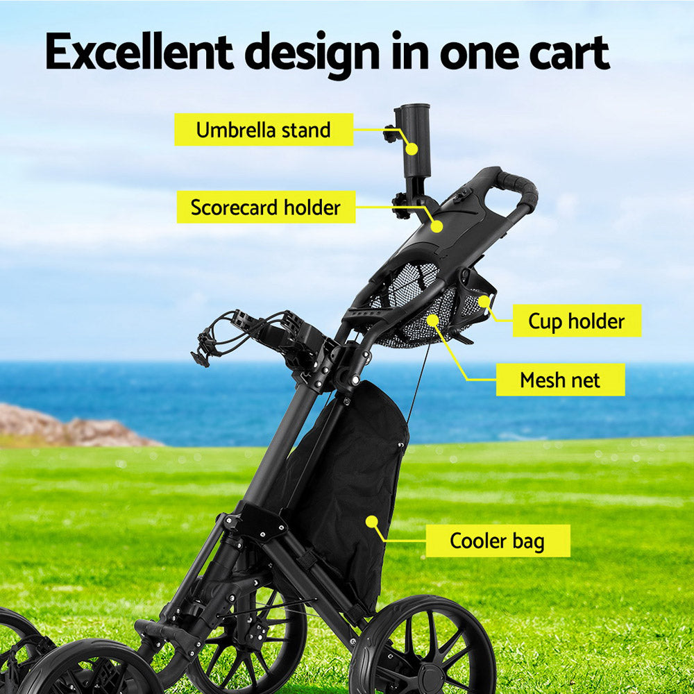 Everfit Golf Buggy Foldable Trolley Golf Cart Wheels Umbrella Bottle Holder-NSW_Rural