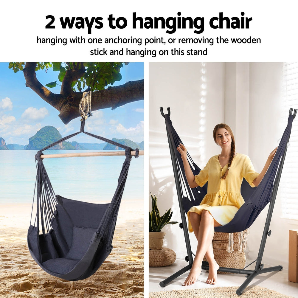 Gardeon Hammock Chair Outdoor Camping Hanging with Stand Grey