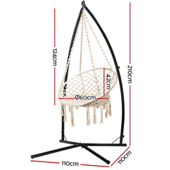 Gardeon Hammock Chair with Steel Stand Macrame Outdoor Swinging Cream