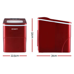 DEVANTi Portable Ice Cube Maker Machine 2L Home Bar Benchtop Easy Quick Red