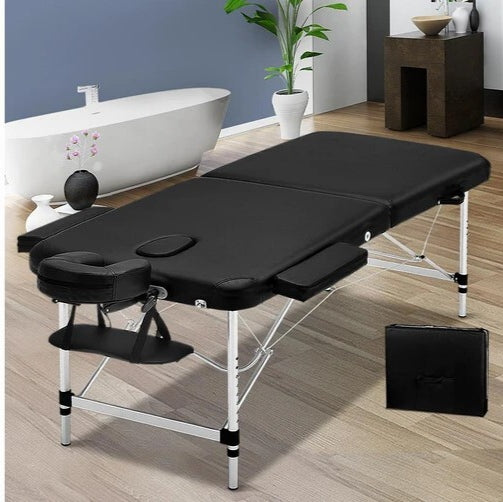 Zenses Massage Table 55cm Portable 2 Fold Aluminium Beauty Bed Black-ACT