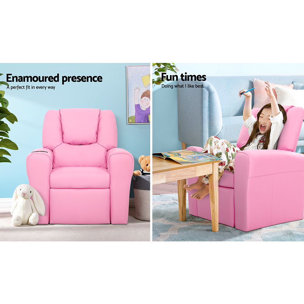 Keezi Kids Recliner Chair PU Leather Sofa Lounge Couch Children Armchair Pink-NSW_Metro