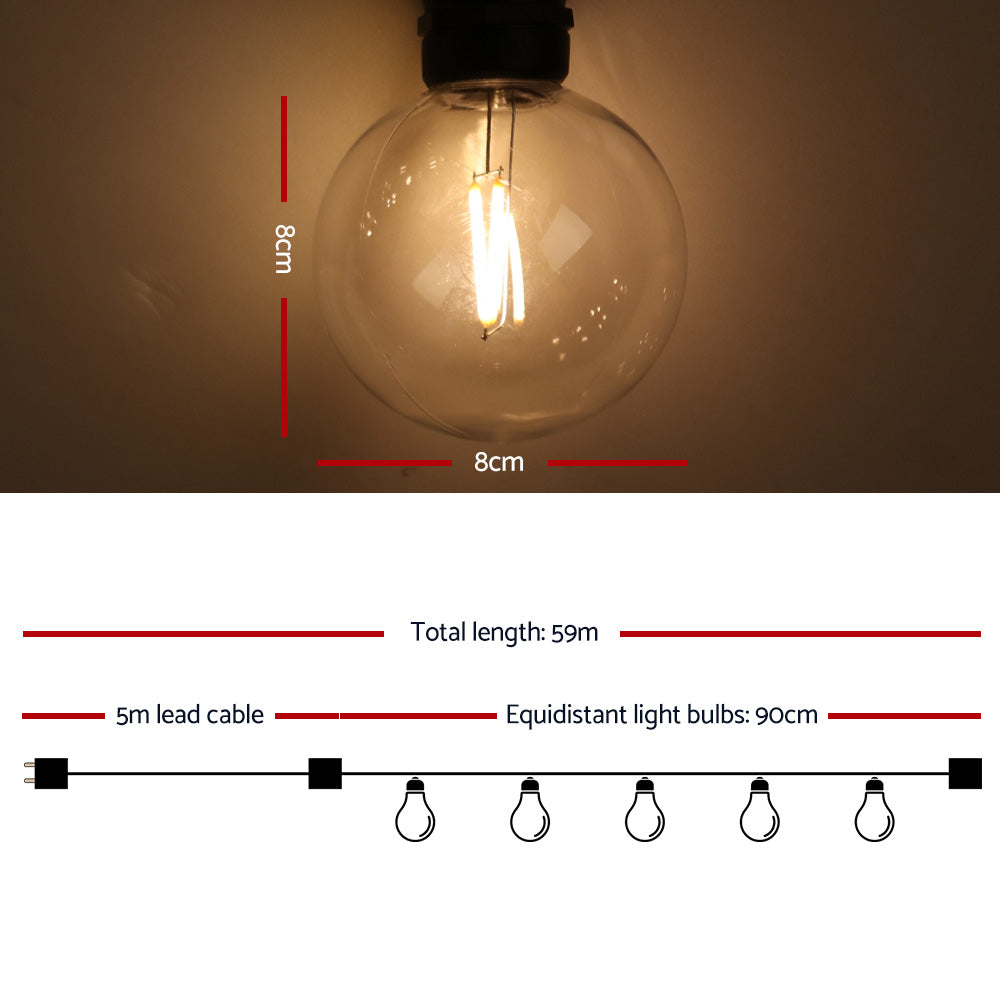 Jingle Jollys 59m LED Festoon Lights Sting Lighting Kits Wedding Outdoor Party-SA_Rural