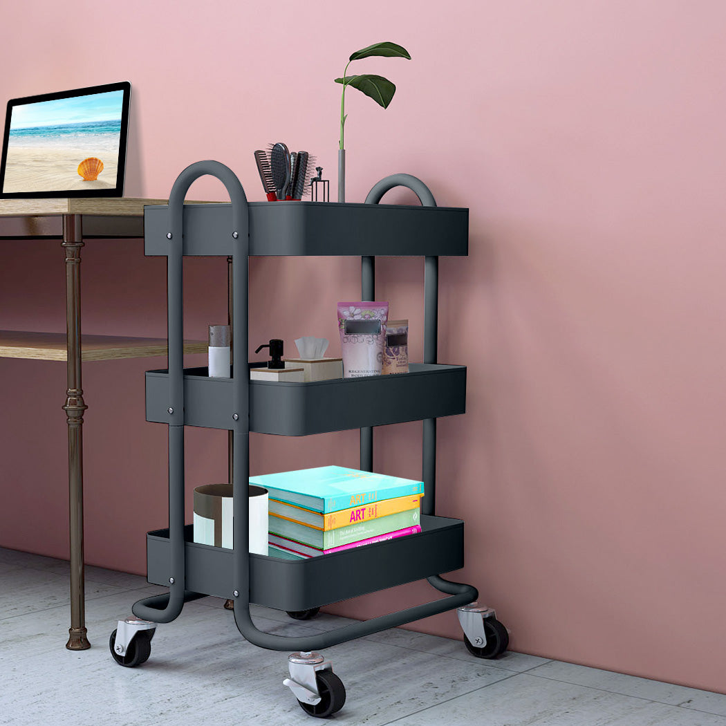 Levede 3 Tiers Kitchen Trolley Cart Grey-VIC_Metro