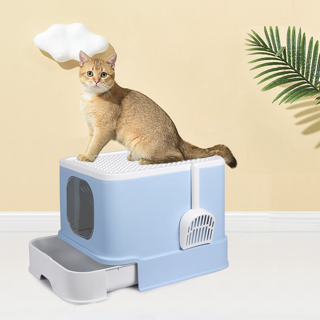 PaWz Cat Litter Box Fully Enclosed Kitty Blue