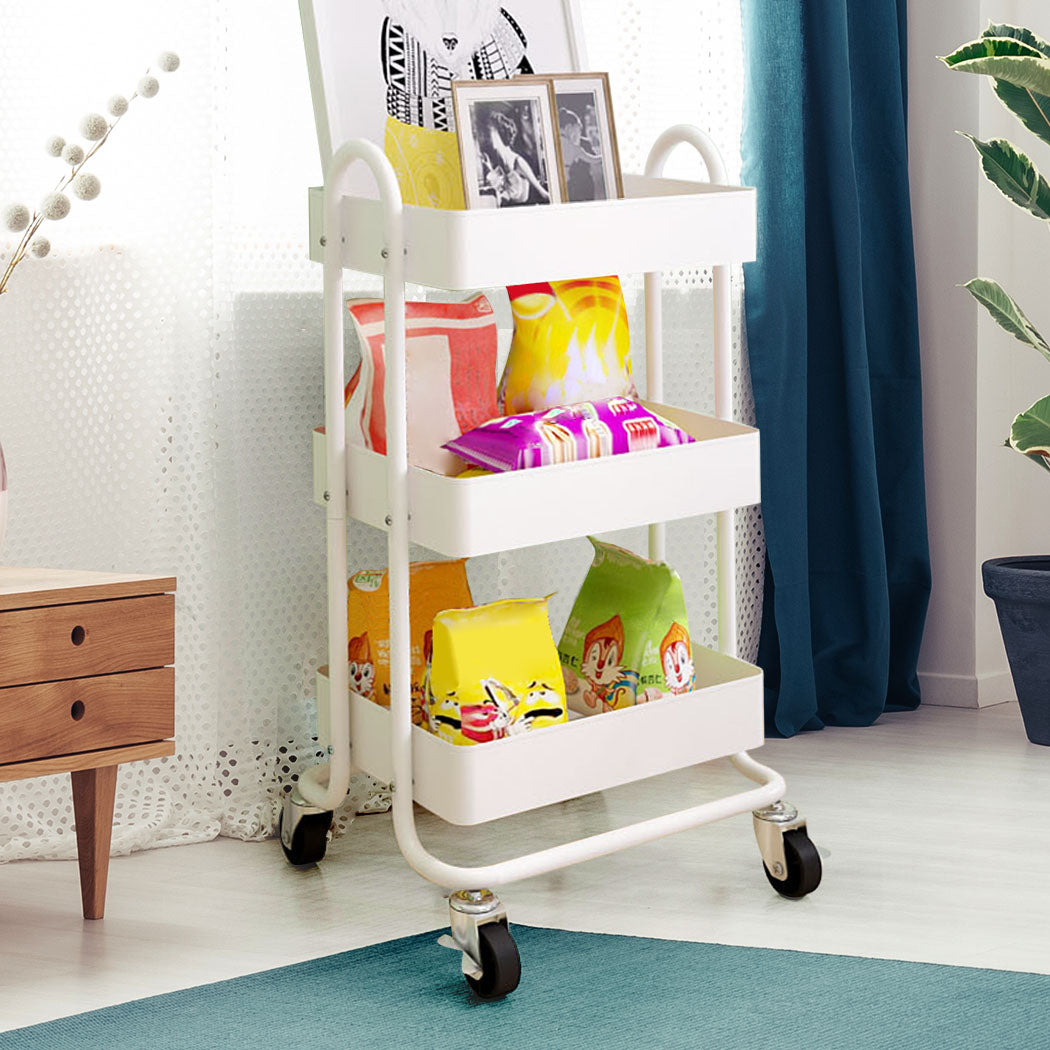 Levede 3 Tiers Kitchen Trolley Cart White-NSW_Rural