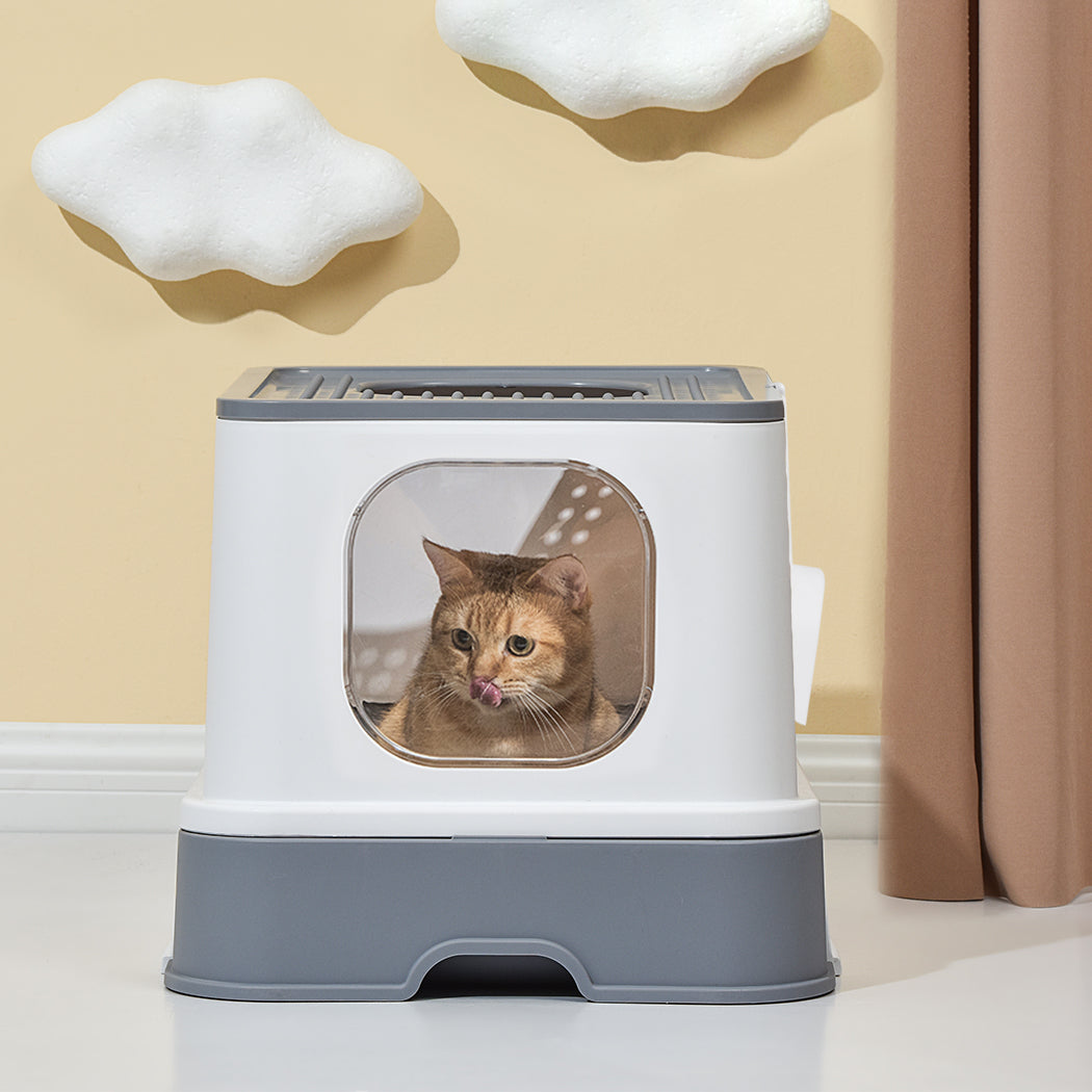 PaWz Cat Litter Box Fully Enclosed Kitty Grey