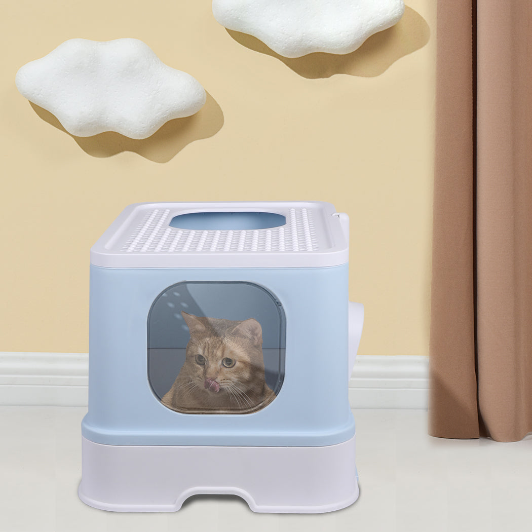 PaWz Cat Litter Box Fully Enclosed Kitty Blue