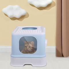 PaWz Cat Litter Box Fully Enclosed Kitty Blue