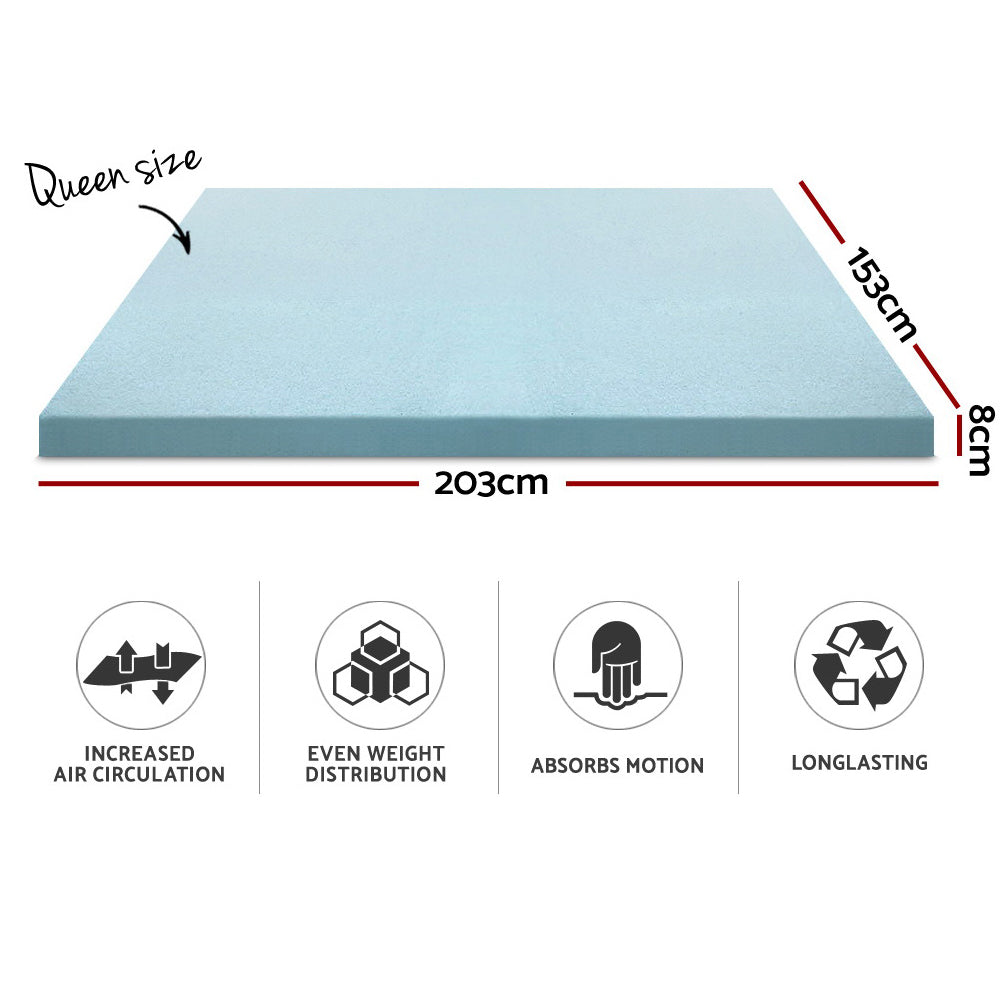 Giselle Bedding Memory Foam Mattress Topper Cool Gel 8cm Queen-ACT