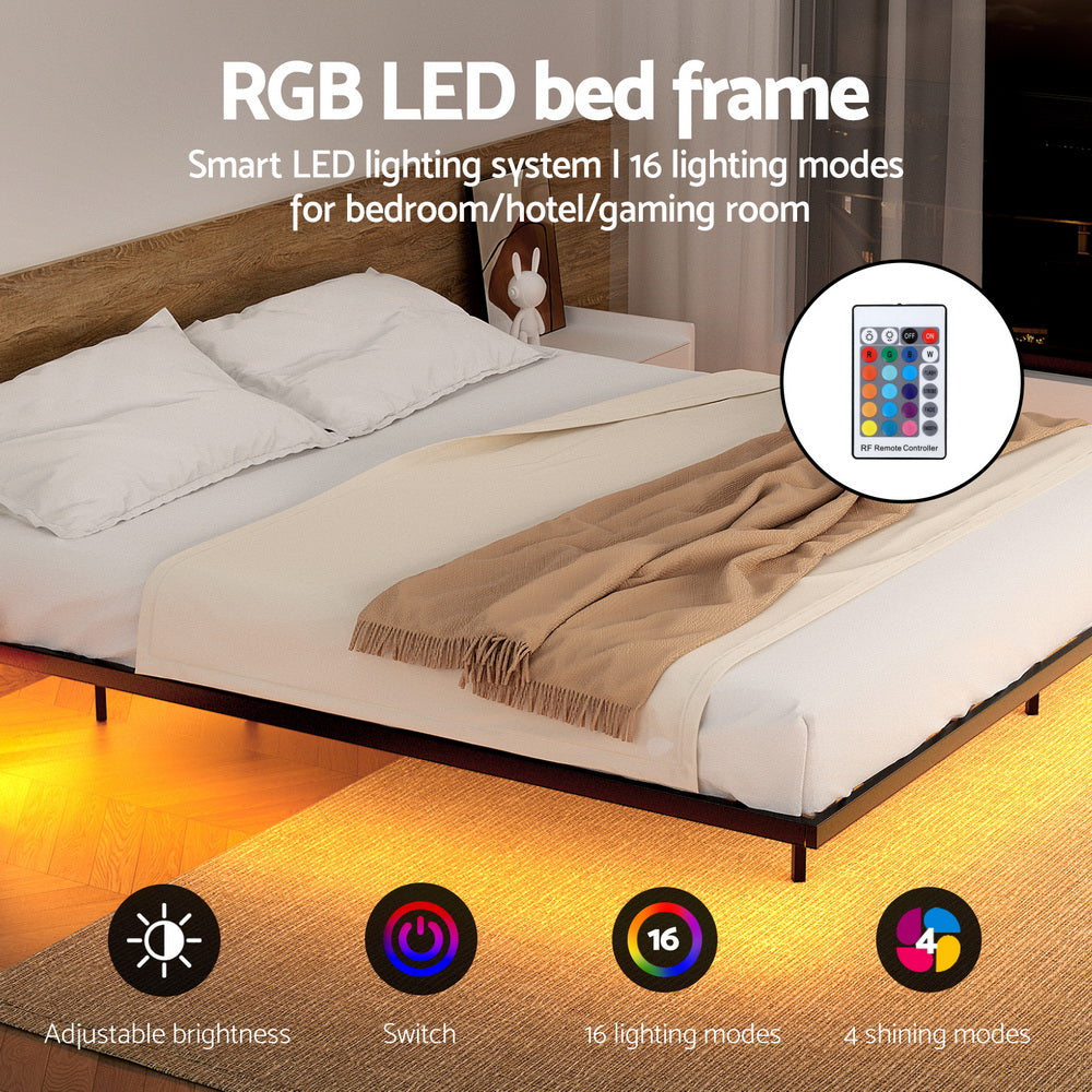 Artiss Double Bed Frame,Floating Metal Bed Frame with Smart LED Lights - Sturdy Metal Platform Bed Base, Silent Design, Tool-Free Assembly, 300KG Capacity for Home/Hotel/Master Bedroom​